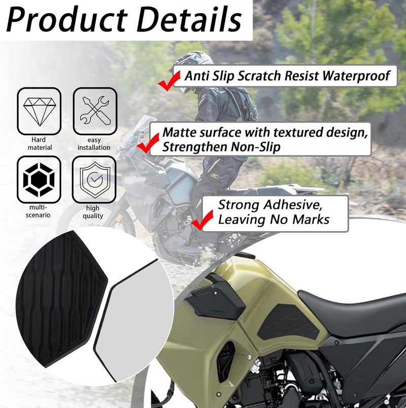Ciuouient Motorcycle SideTank Pad, Gas Oil Fuel Tank Pad, Rubber Decal Tank Protector, Anti-Slip Scratch-Resistant Protector Sticker Compatible with Kawasaki KLR650 2022-2024 - Image 5